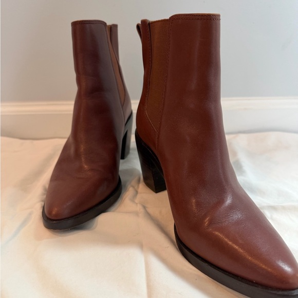 Madewell Newbury Brown Leather Chelsea Ankle Boots Block Heel Size 7.5 - Picture 2 of 6